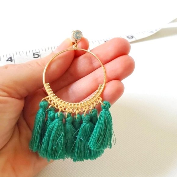Clip On Tassel Hoops Earrings - Picture 3 of 6